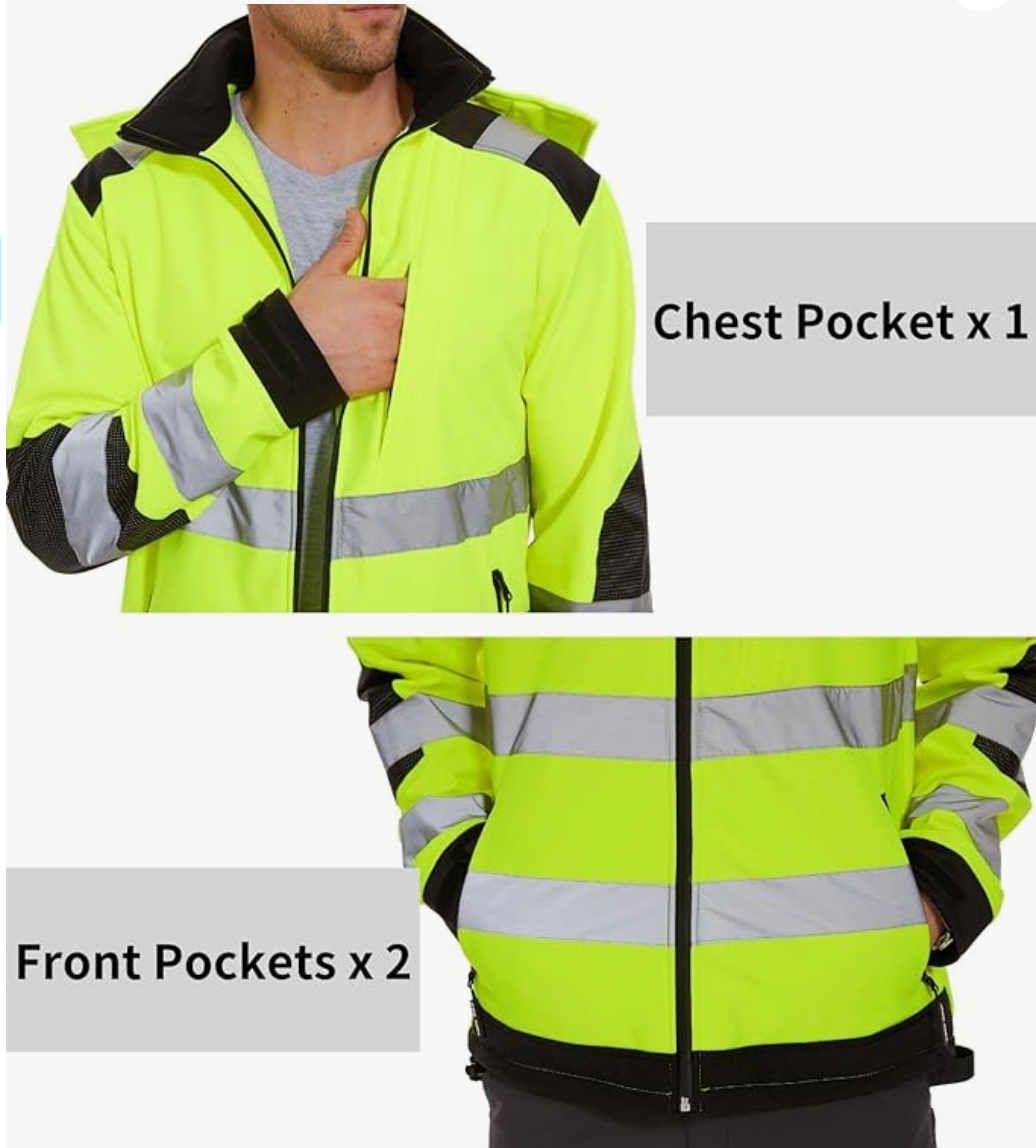 Men's Safety Hi-viz Softshell Jacket with Fleece Lined