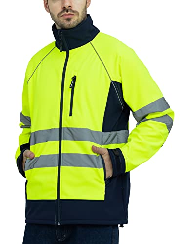 Men's Safety Hi-viz Softshell Jacket with Fleece Lined