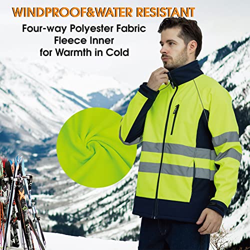 Men's Safety Hi-viz Softshell Jacket with Fleece Lined