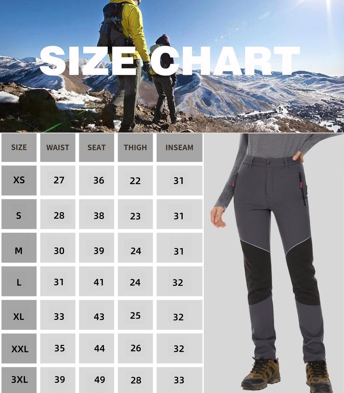 Women's Fleece Lined Outdoor Pants, water/wind proof (3 colors)